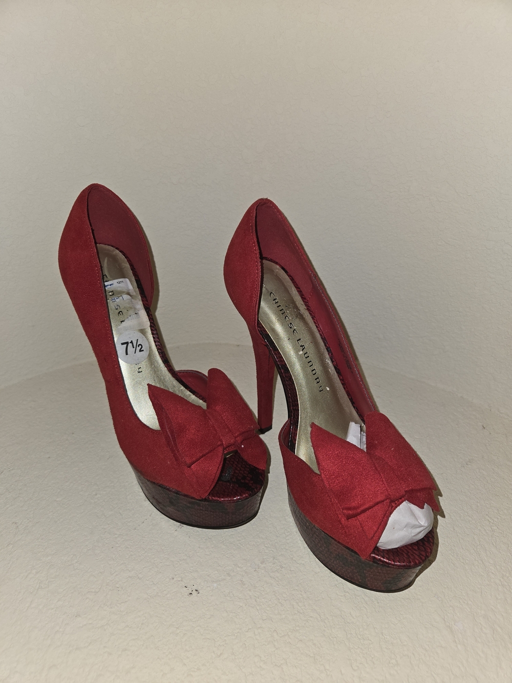 Chinese Laundry Red Peep-Toe Bow Platform Pumps